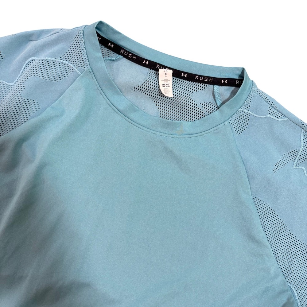 Under Armour Rush HeatGear Mens Large Blue Short Sleeve Athletic Training Shirt